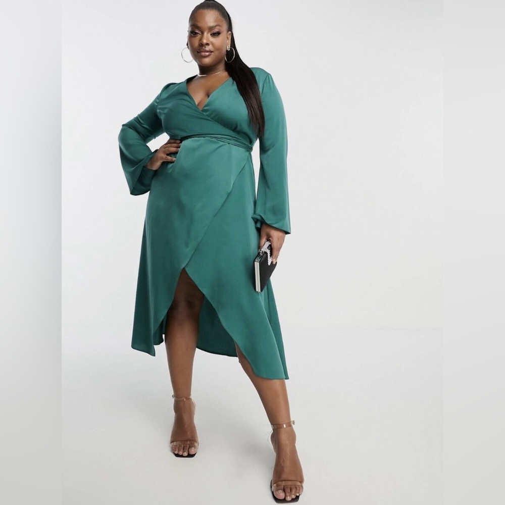 ASOS Curve Teal Satin Wrap Dress
